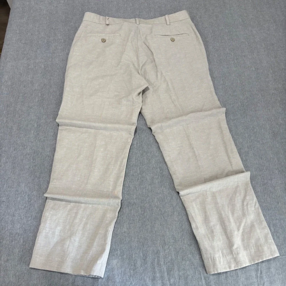 Cubavera Mens 34x30 Linen Blend Flat Front Dress Pants Beige Tan SU 34331
